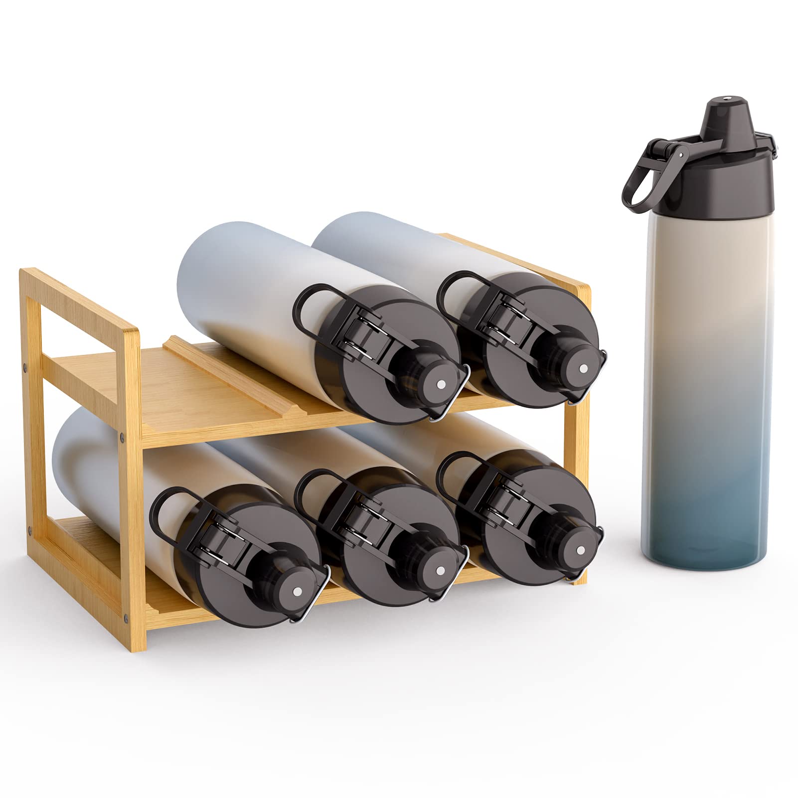 Natural 3-Tier Bamboo Water Bottle Organizer For Cabinet or Pantry
